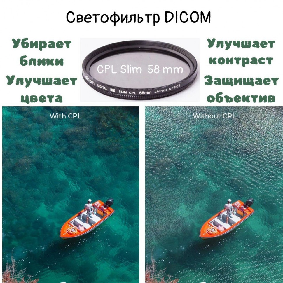 Тонкооправный светофильтр Dicom 58 mm CPL slim