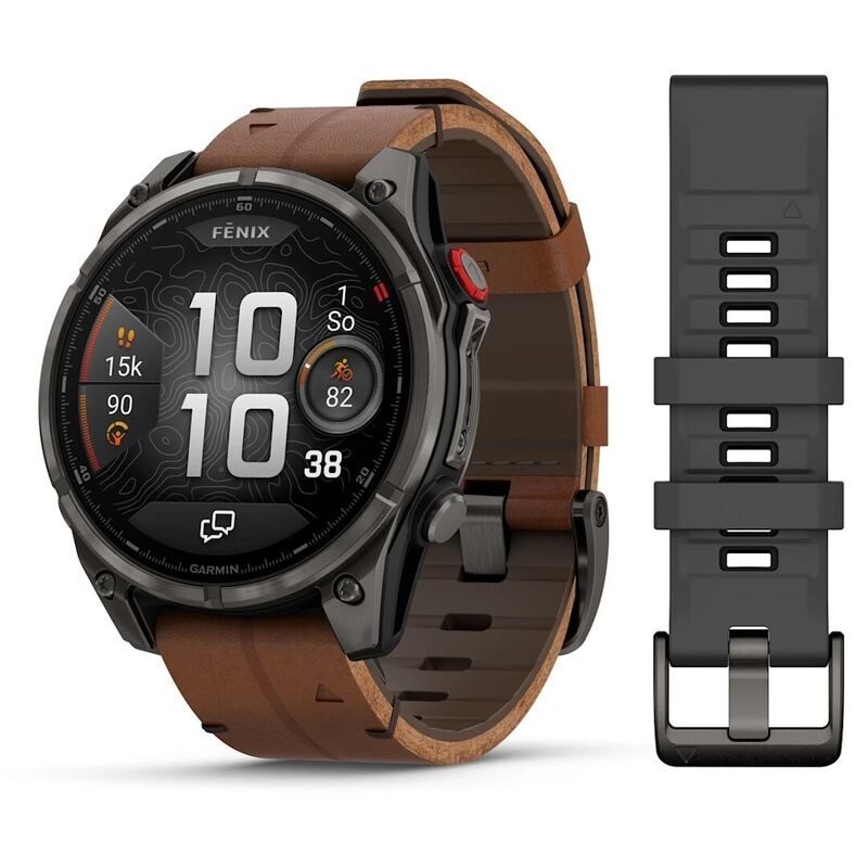 Часы Garmin Fenix 8 Pro 47mm Amoled Sapphire Titanium Carbon Grey Chestnut Leather 010-03198-40