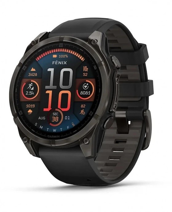 Умные Часы Garmin Fenix 8 47mm AMOLED Sapphire Carbon Gray DLC Titanium with Black/Pebble Gray Silicone Band (010-02904-29)