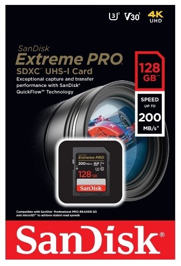 Карта памяти SanDisk Extreme Pro SDXC UHS Class 3 V30 200MB/s 128GB 