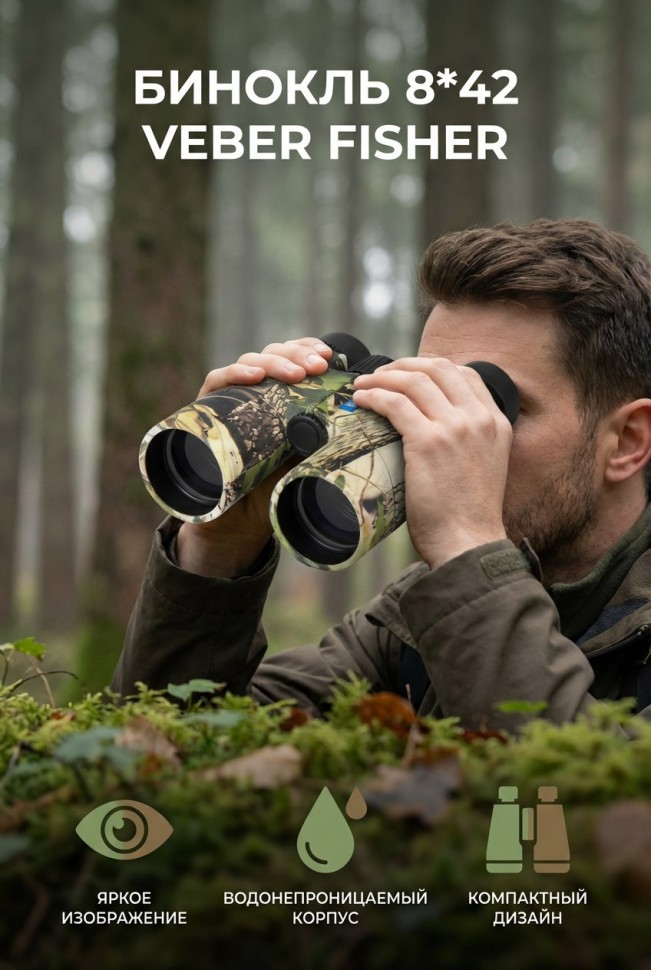 Бинокль Veber Fisher 8х42 камуфлированный